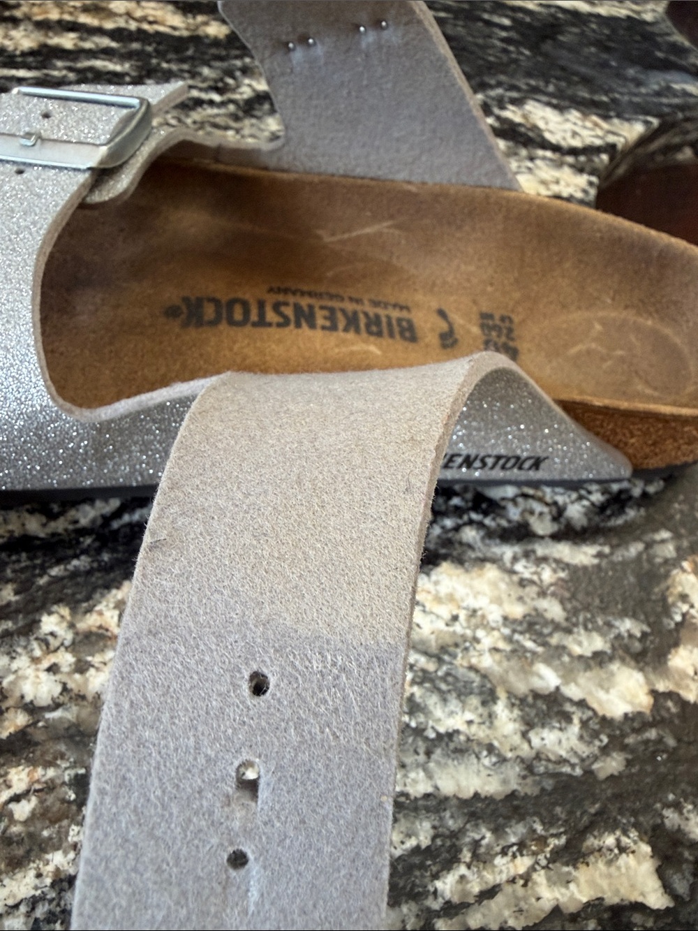 Birkenstock Silver Glitter Arizona Sandals with Dual Buckles Euro size 40 - Picture 10 of 11